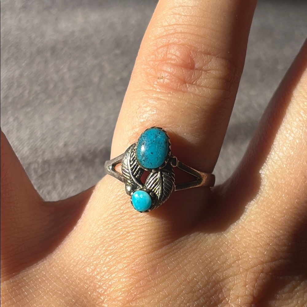 Turquoise Silver Leaf Ring